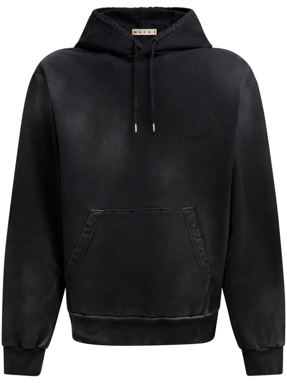 Bleached-effect cotton hoodie - Black