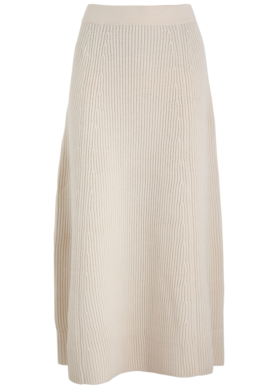 Illustration Ribbed Wool Midi Skirt - Cream - 1 (UK 10 / S)