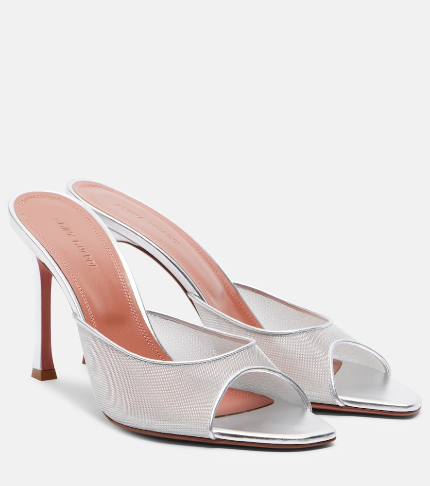 Alexa leather-trimmed mesh mules