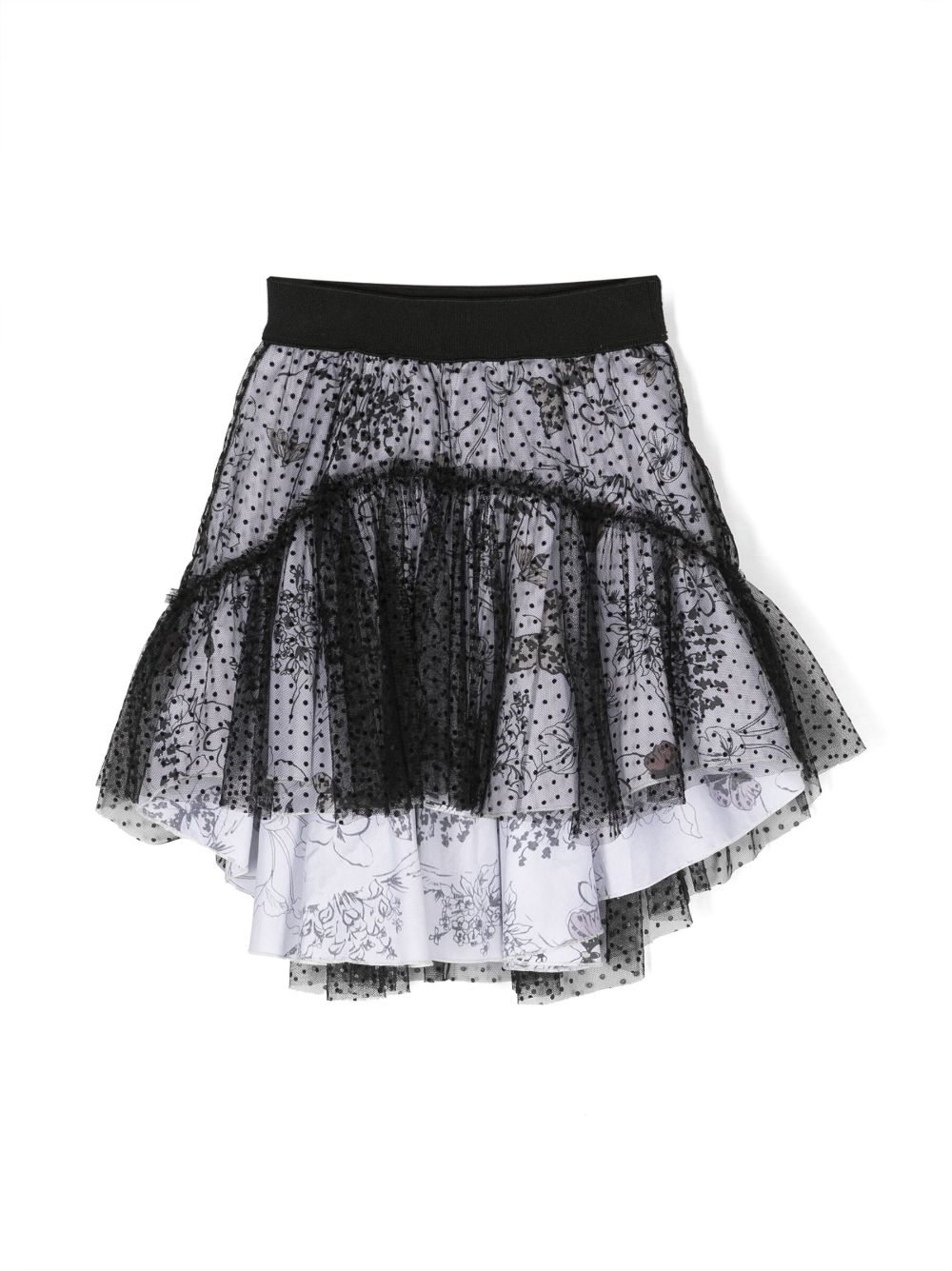 Botanical-print point d'esprit-tulle skirt - Black