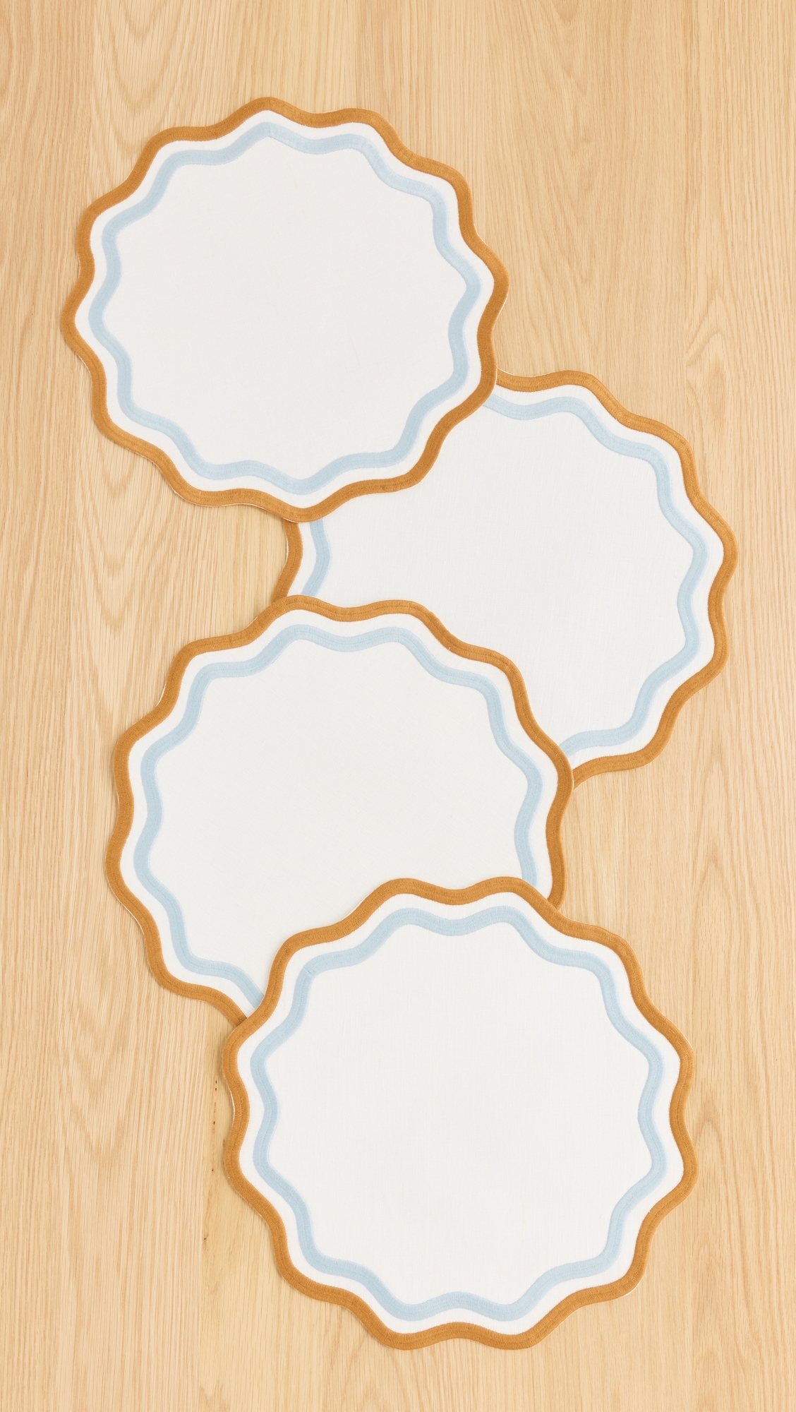Set of 4 Linen Embroidered Place Mats Blue/Amber One Size
