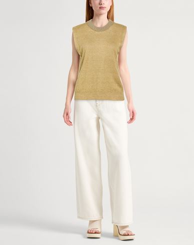 Woman Sweater Khaki Size L Linen, Cotton