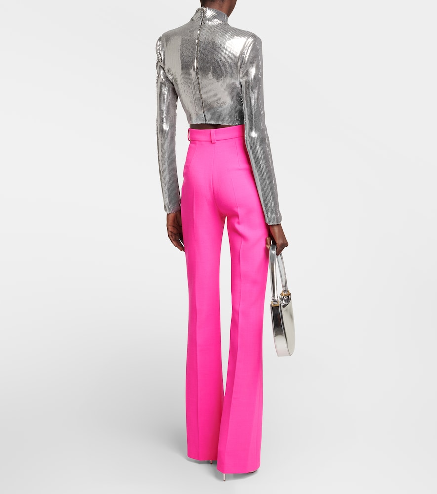 High-rise wide-leg wool-blend pants