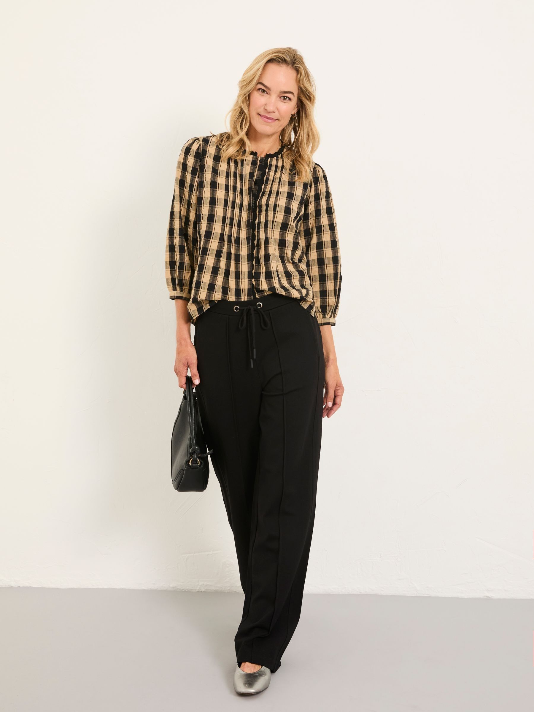 FatFace Ely Black Ponte Wide Leg Trouser