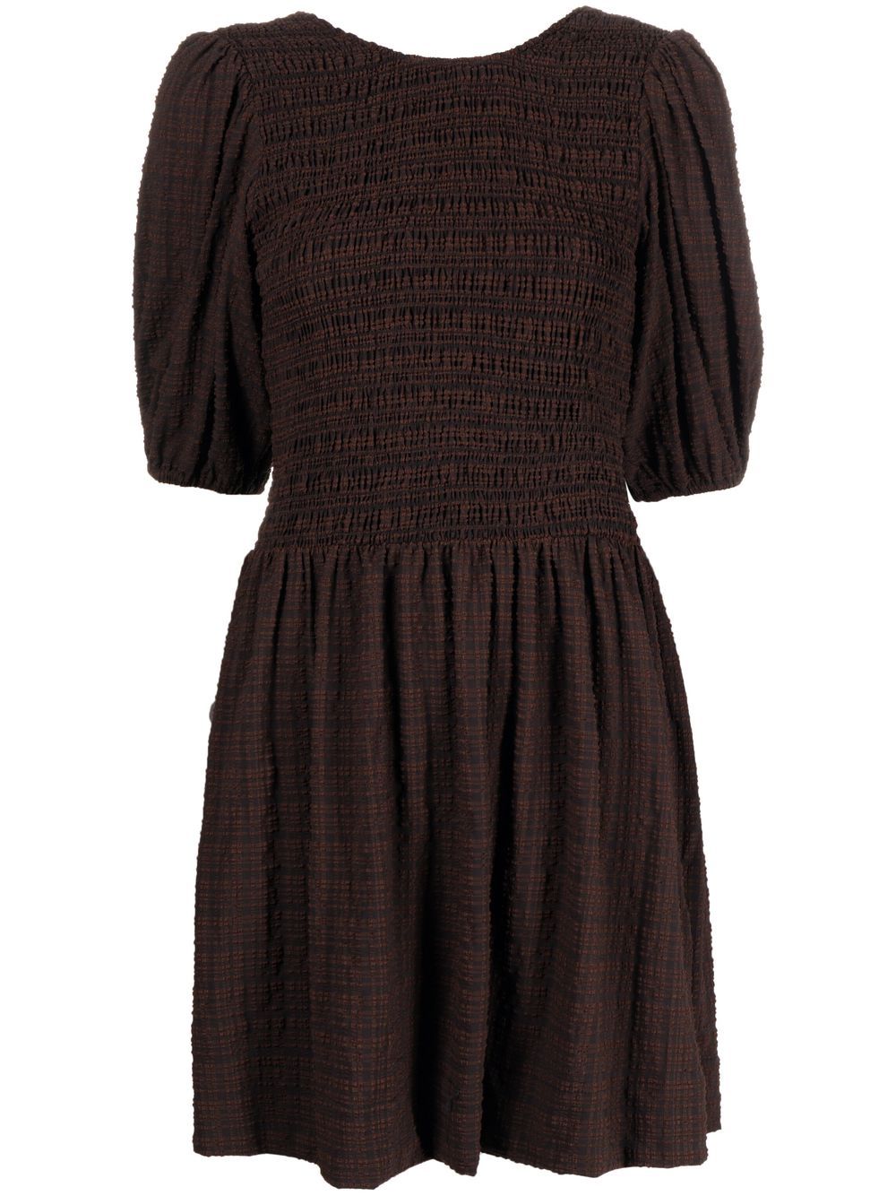 Striped smocked mini dress - Brown