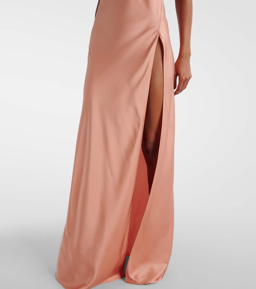 The New Arrivals Ilkyaz Ozel Jazzy feather-trimmed satin gown