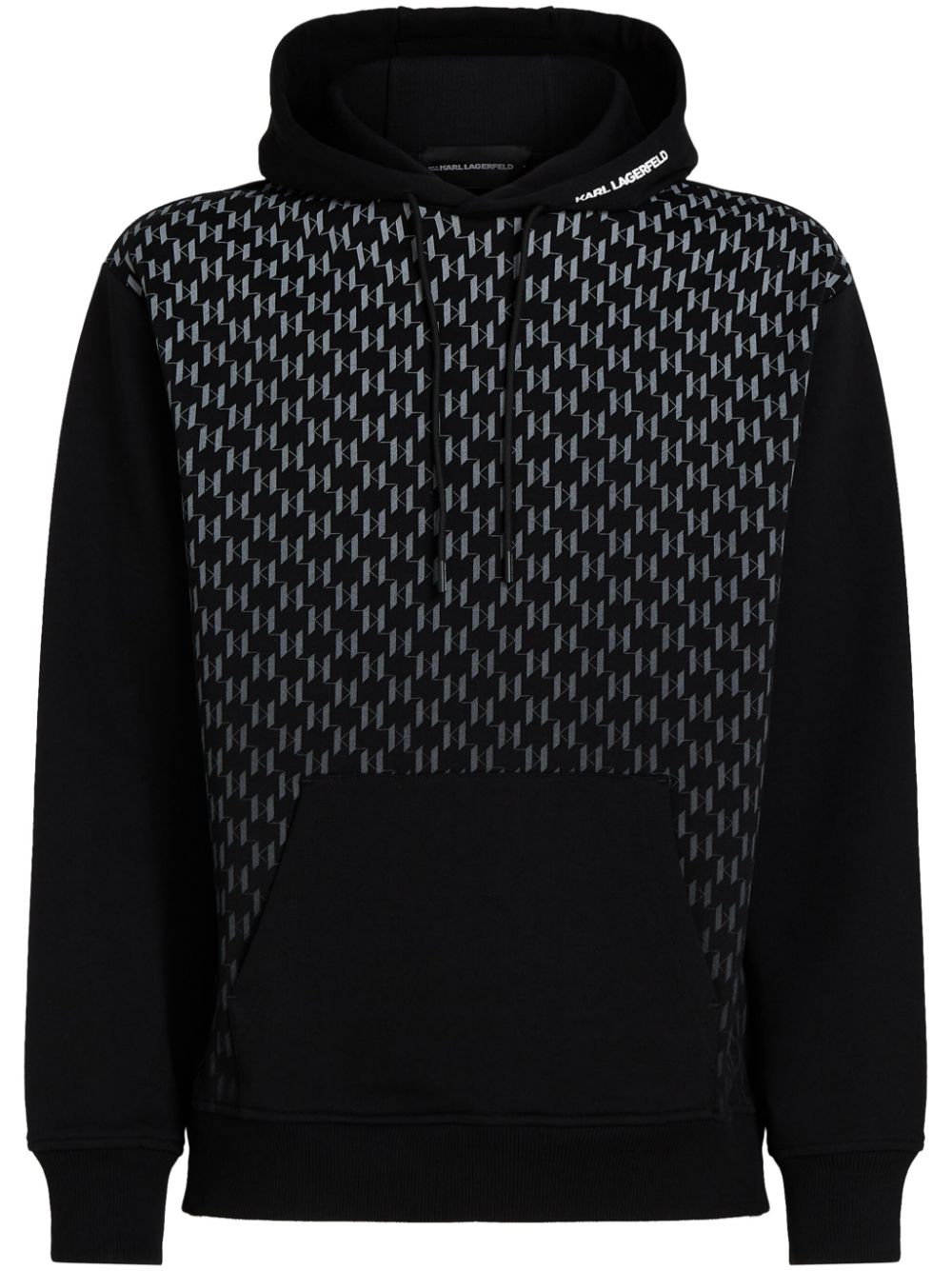 Monogram-print drawstring hoodie - Black