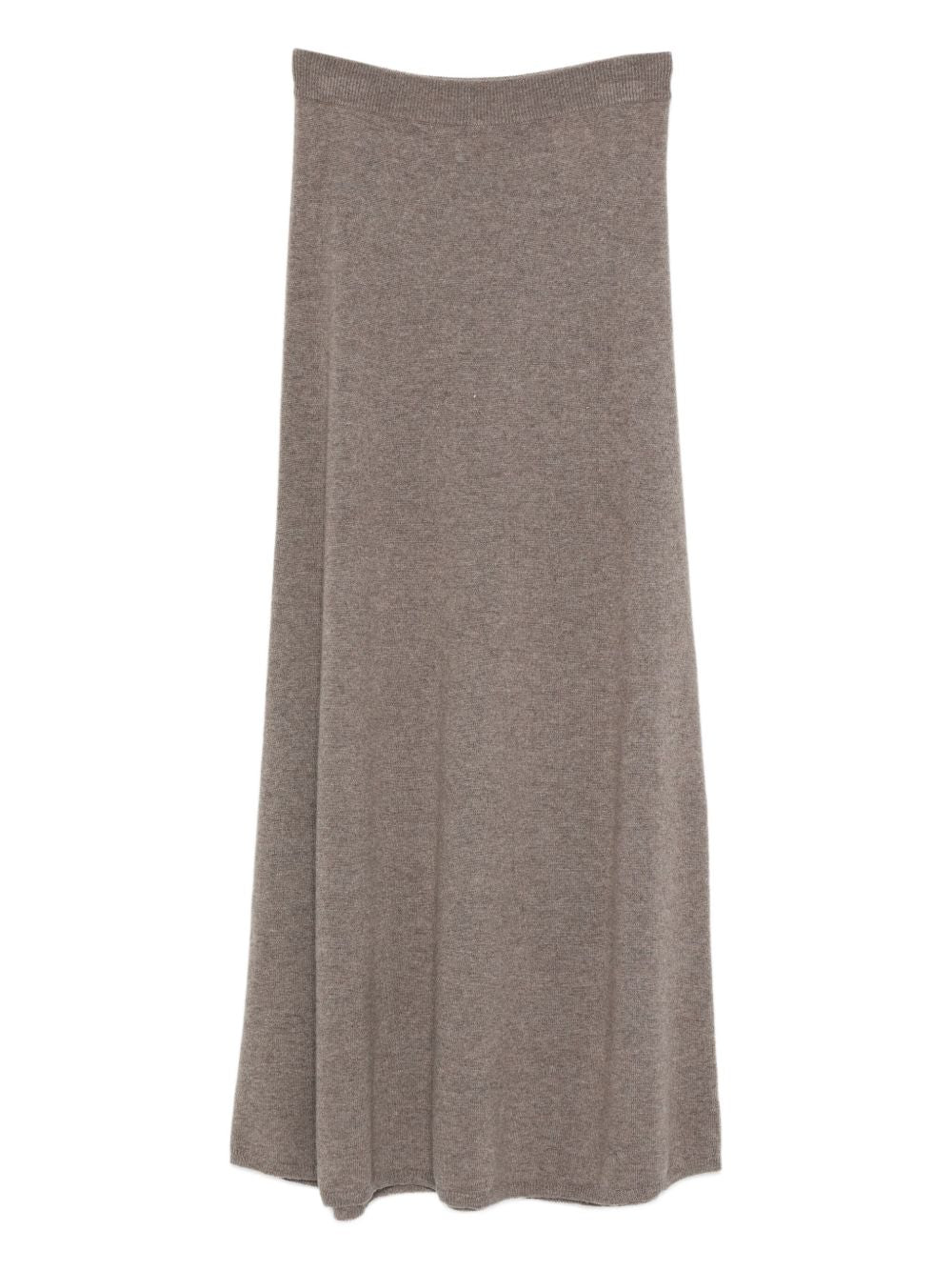Cashmere Ribbed Trim A-Line Midi Skirt with Elastic Waistband