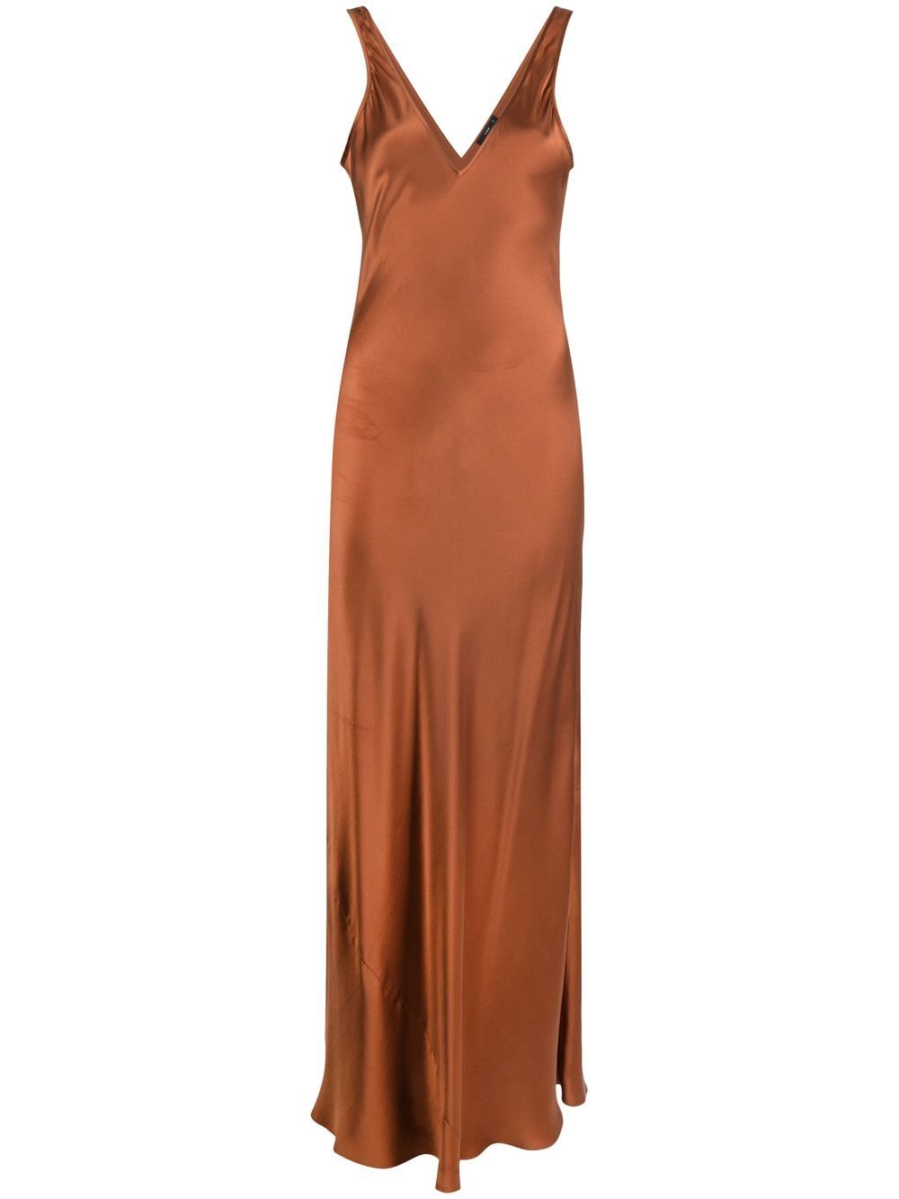 V-neck silk long dress - Brown