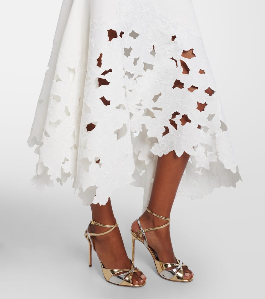 Lace-trimmed asymmetric midi dress