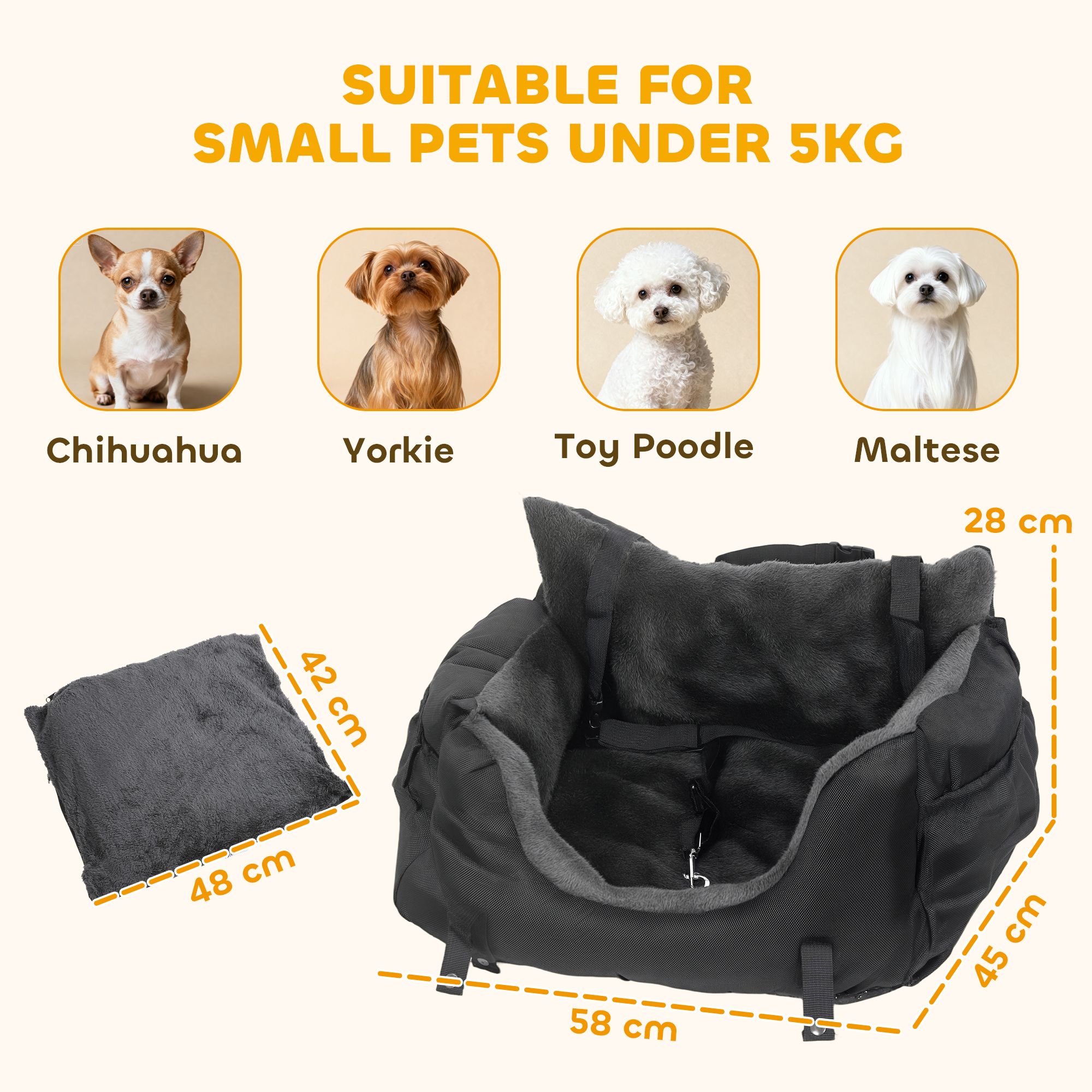Pawhut Dog Car Seat For Small Dogs, Dog Booster Car Seat With Fixed Buckle In Black