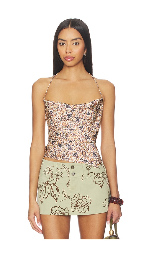 Juliet Johnstone Satin Cowl Neck Halter Top in Brown. - S also in XS