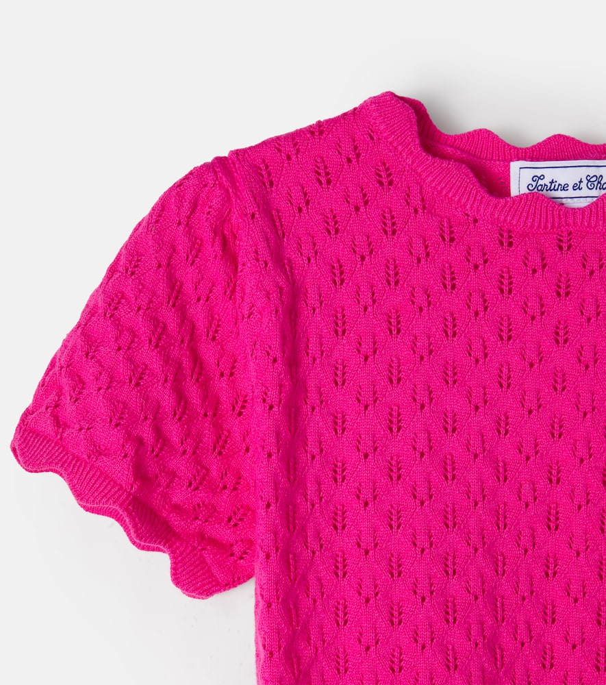 Scalloped pointelle cotton sweater