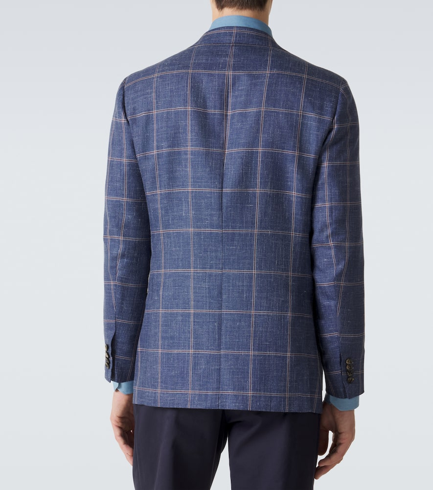 Checked cashmere, wool, silk, and linen blazer