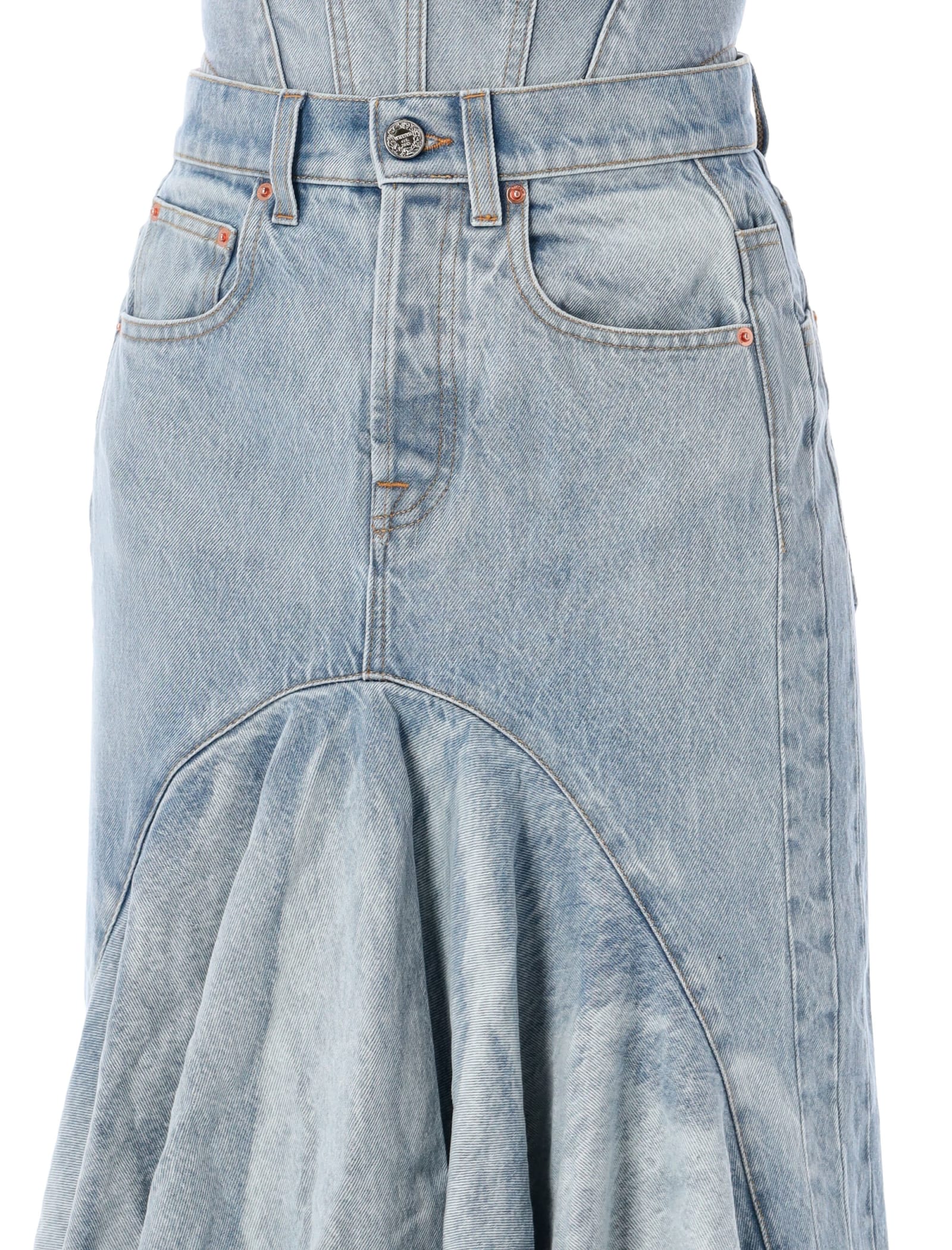 Flared Denim Midi Skirt