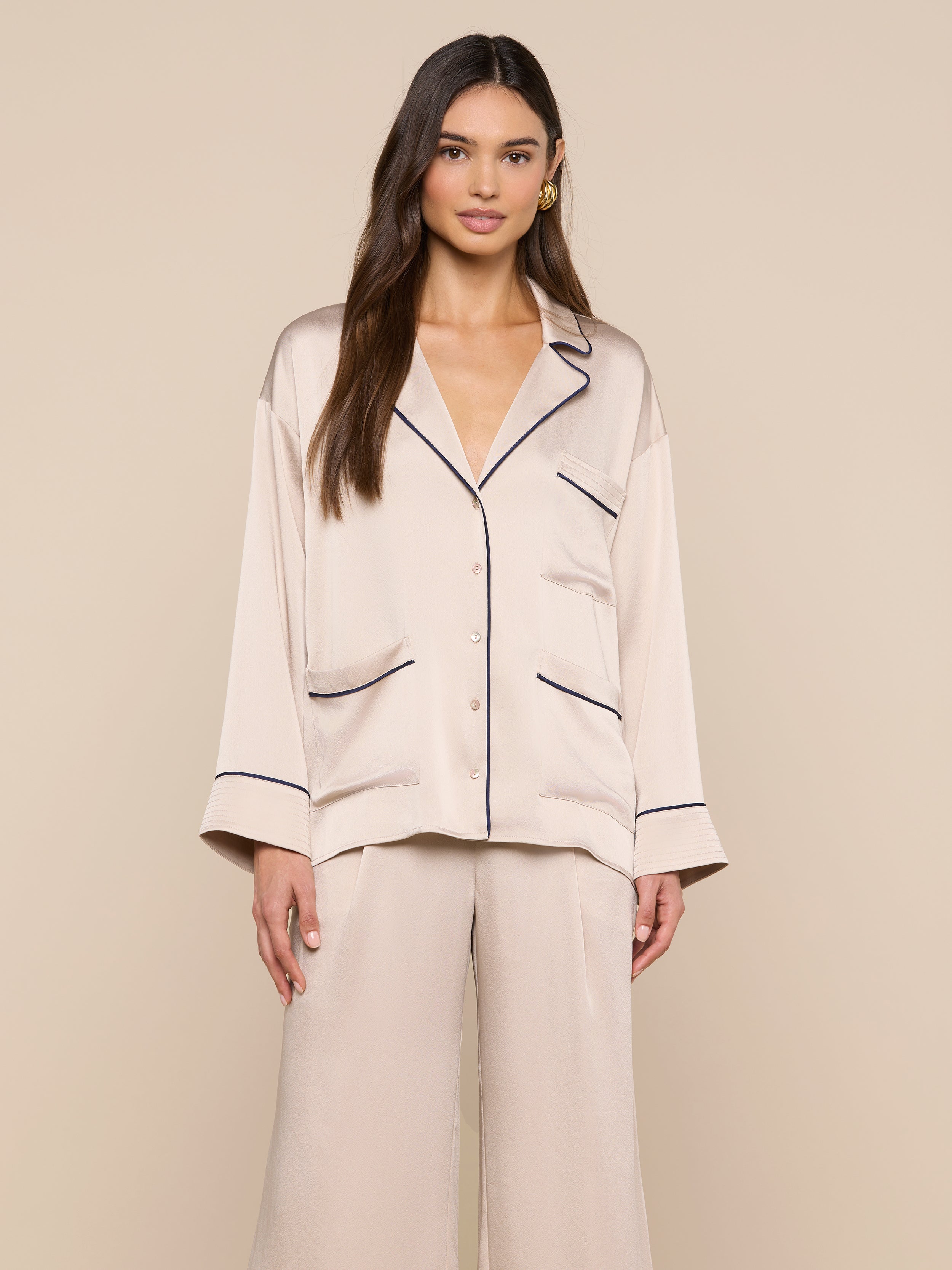 Mara Blouse Top In Champagne/midnight