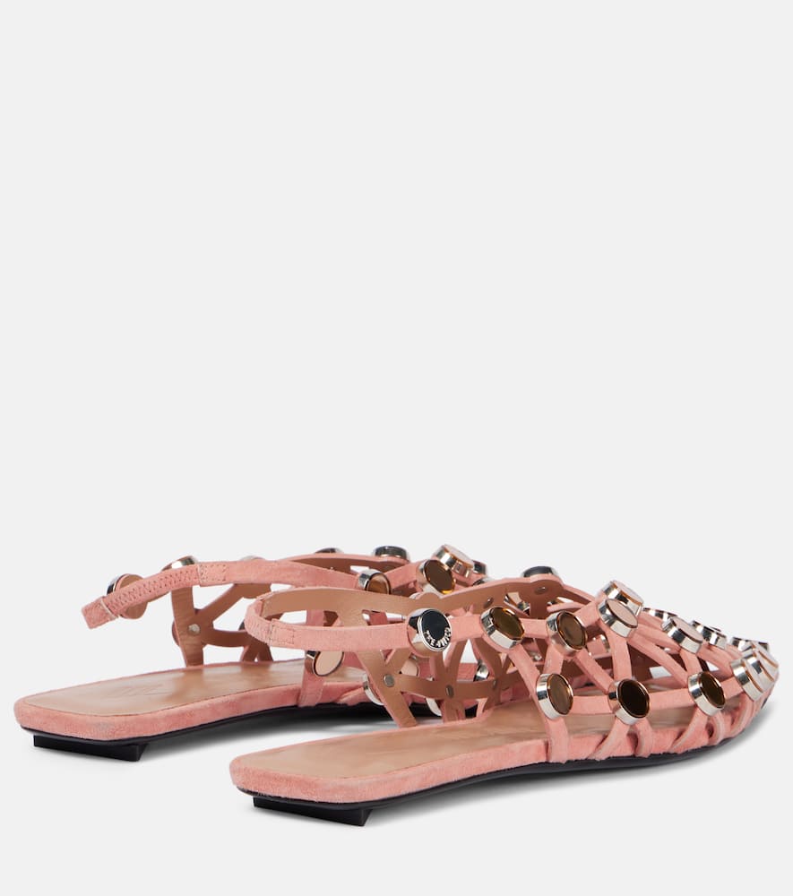 The Attico Grid embellished suede slingback flats