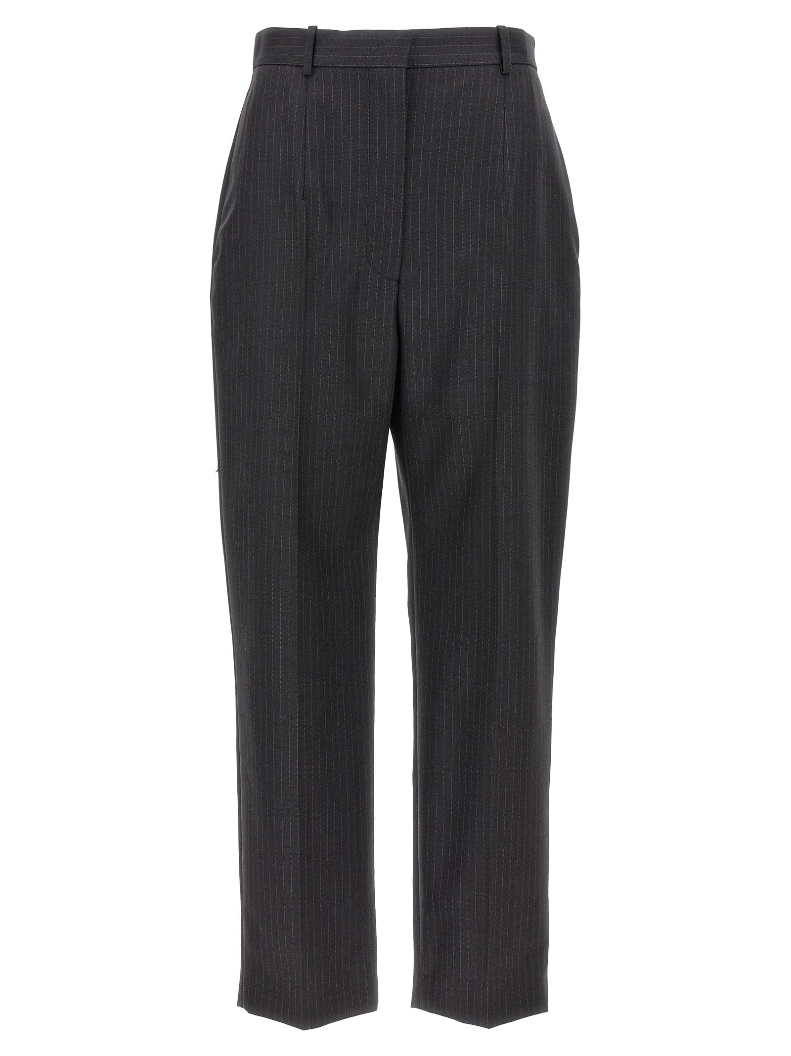 Pinstripe Wool Trousers — Gray