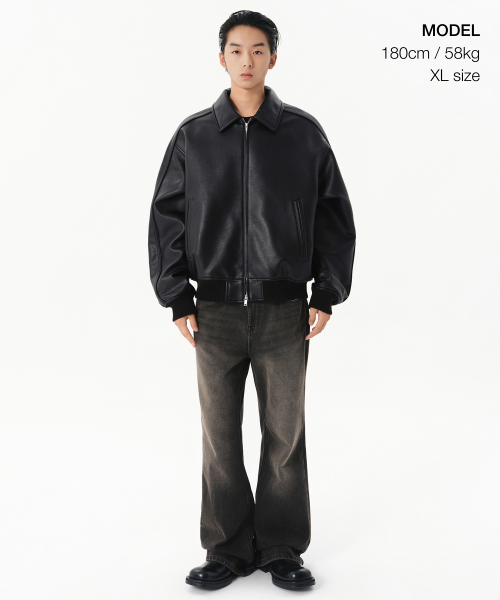 Synthetic Leather Oversized Collared Jacket
