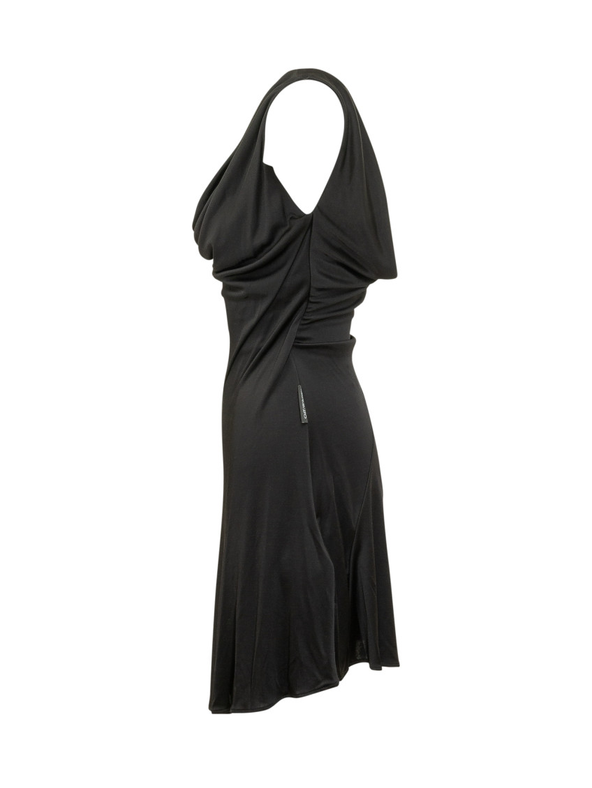 Black Solid Cowl Neck Midi Dress