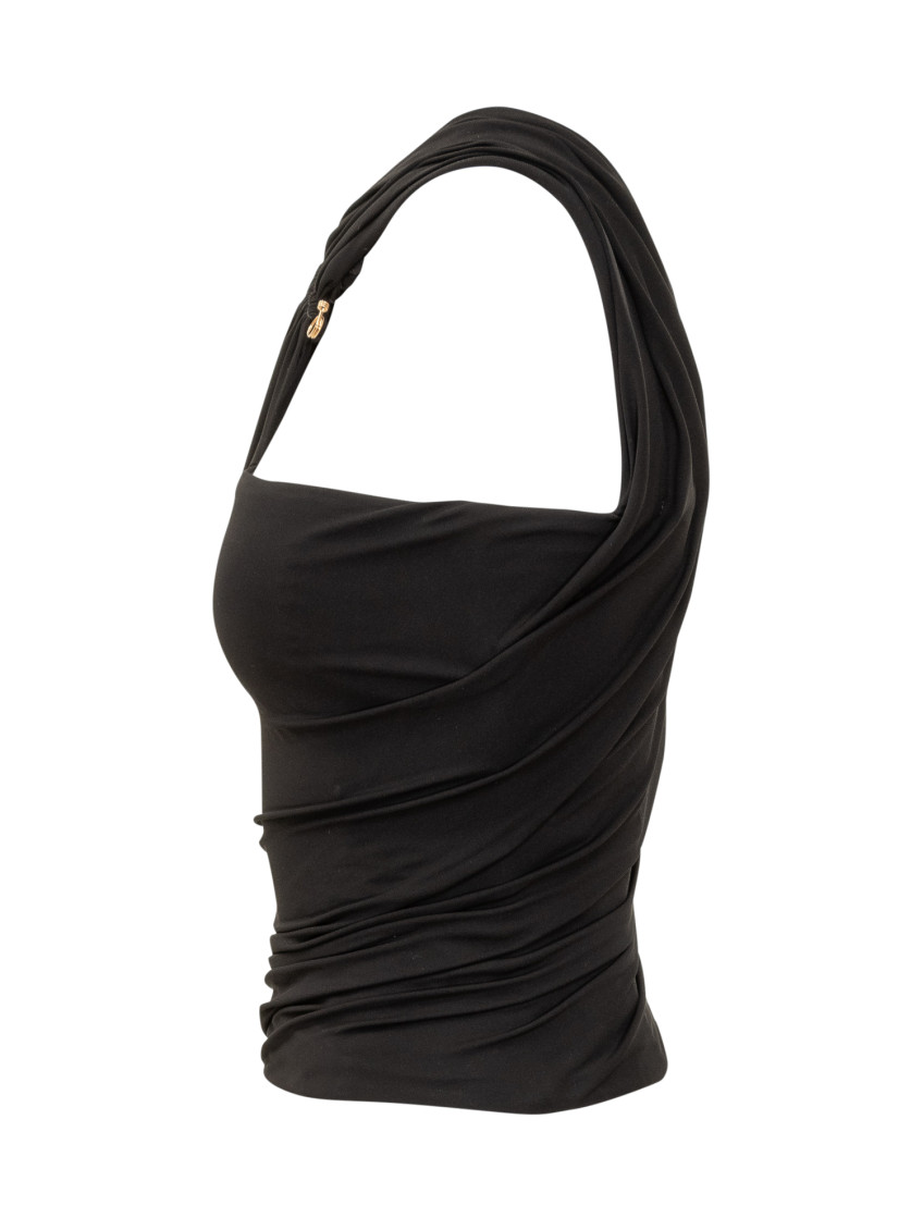 Black Solid One Shoulder Top