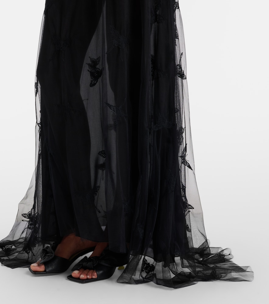 Embellished georgette and lace maxi dress