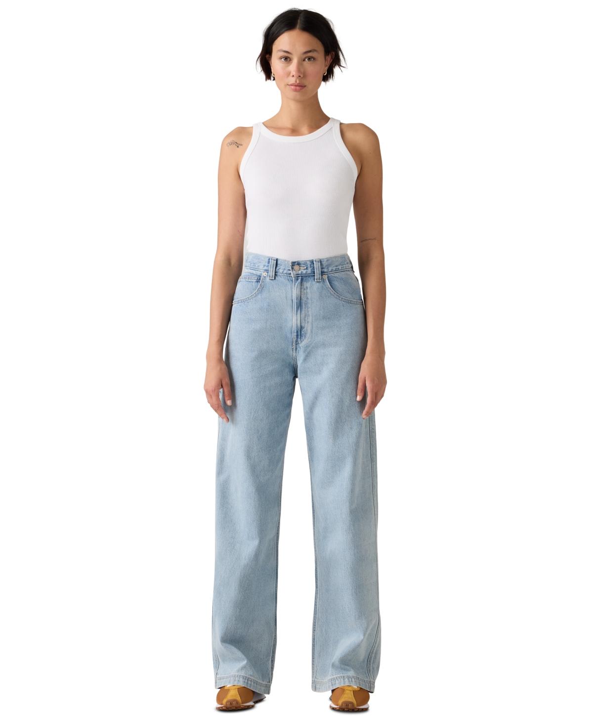 Women's Cinch-Waist Carpenter Lightweight Baggy Jeans - Summer Job Stone