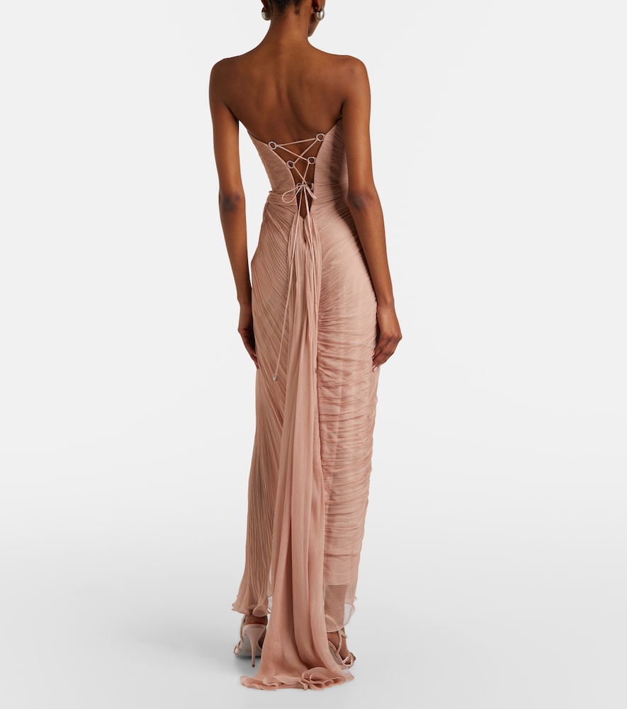 Ananda pleated silk muslin bustier gown