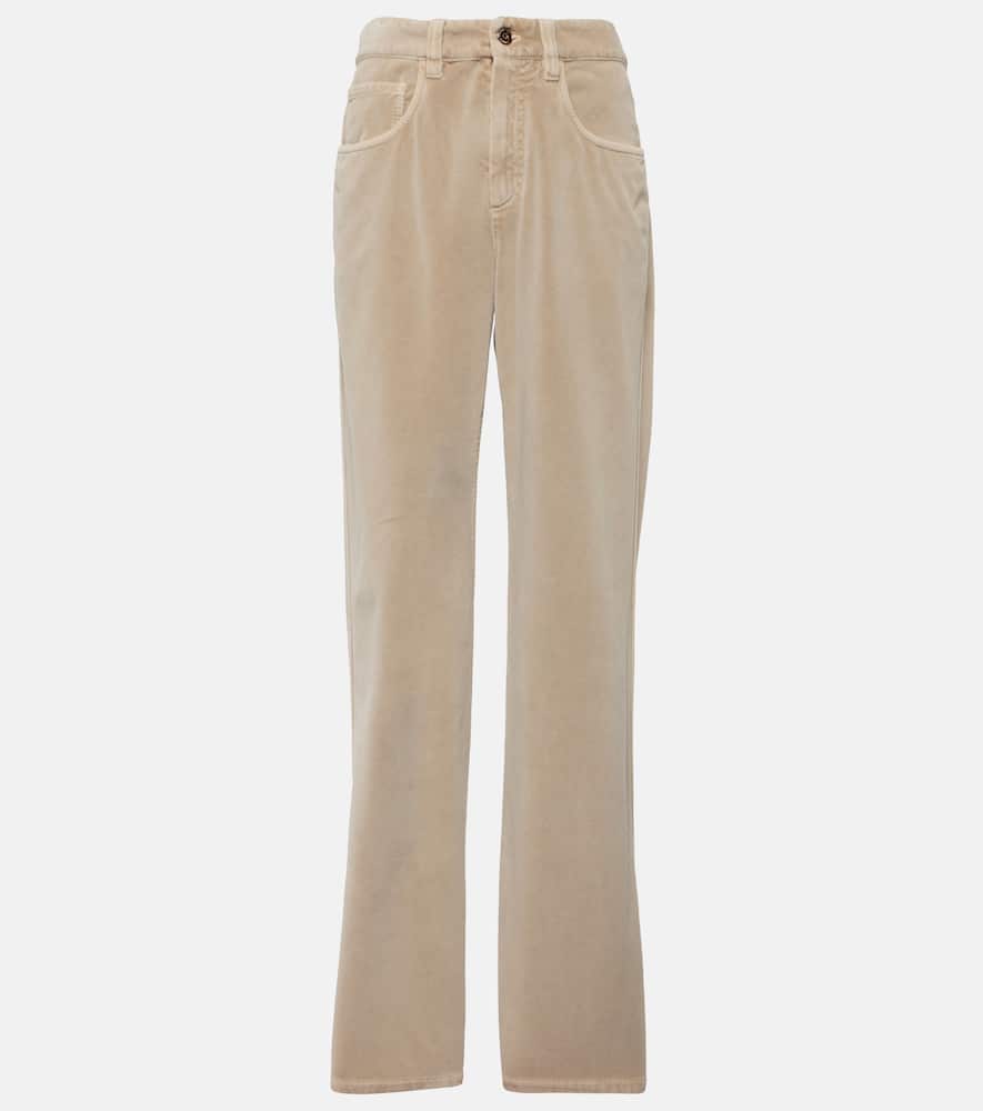 Mid-rise cotton velvet straight pants