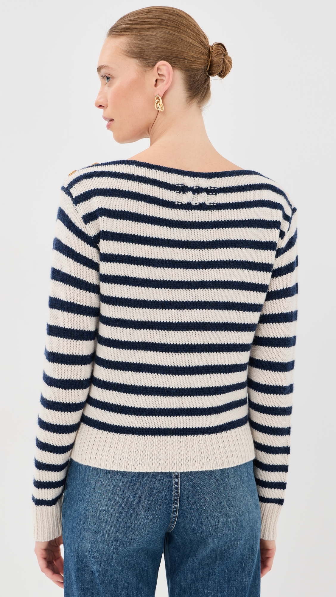 Tandy Cashmere Sweater Ivory/Marine Stripe