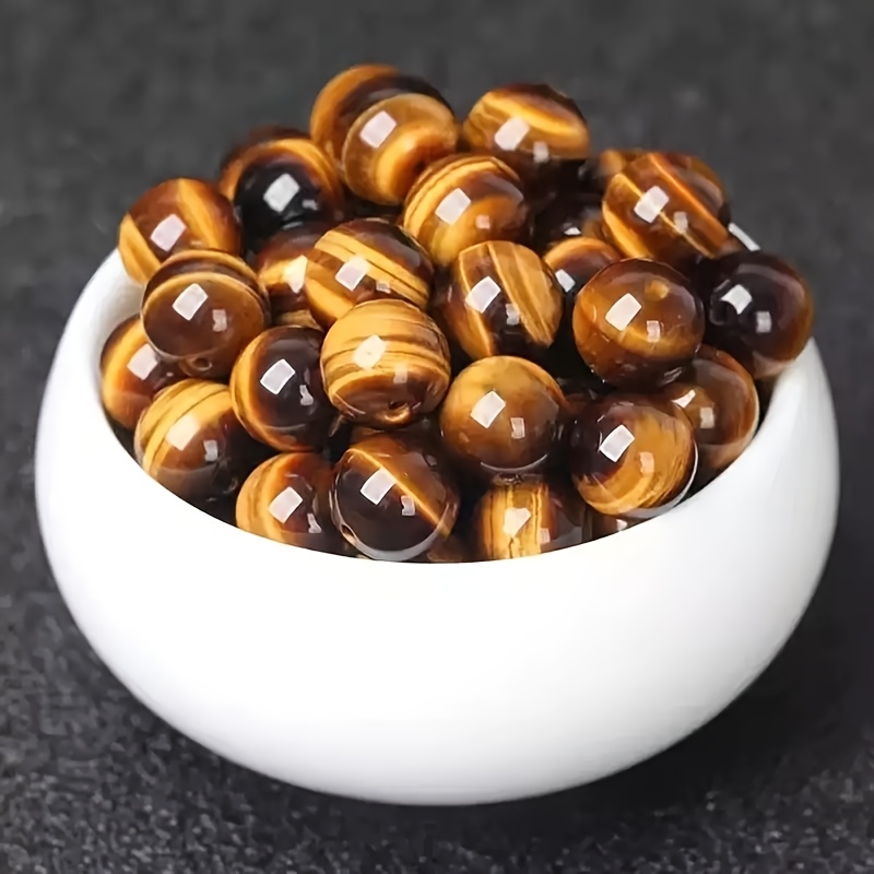 TEMU 30pcs Tiger Eye Stone Beads - Striped Decorative Beads For Making, Bracelet, Necklace Crafting - Natural Agate Bead