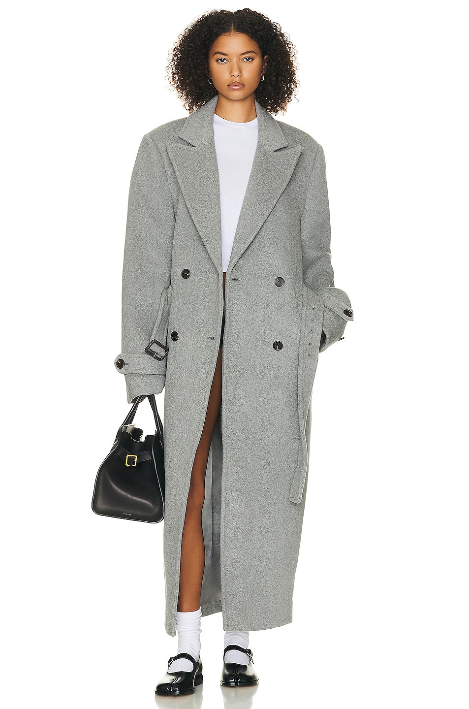Helsa Bold Shoulder Long Coat in Grey - Gray. S/M also in