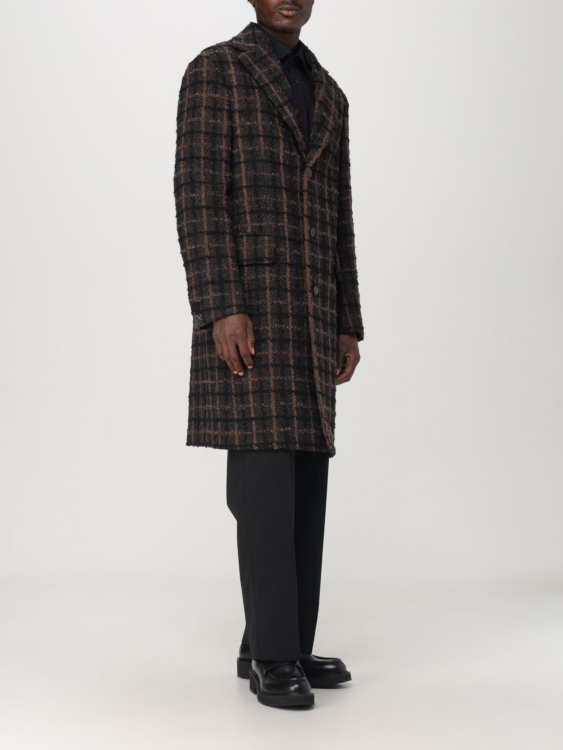 Tweed single-breast coat - Brown
