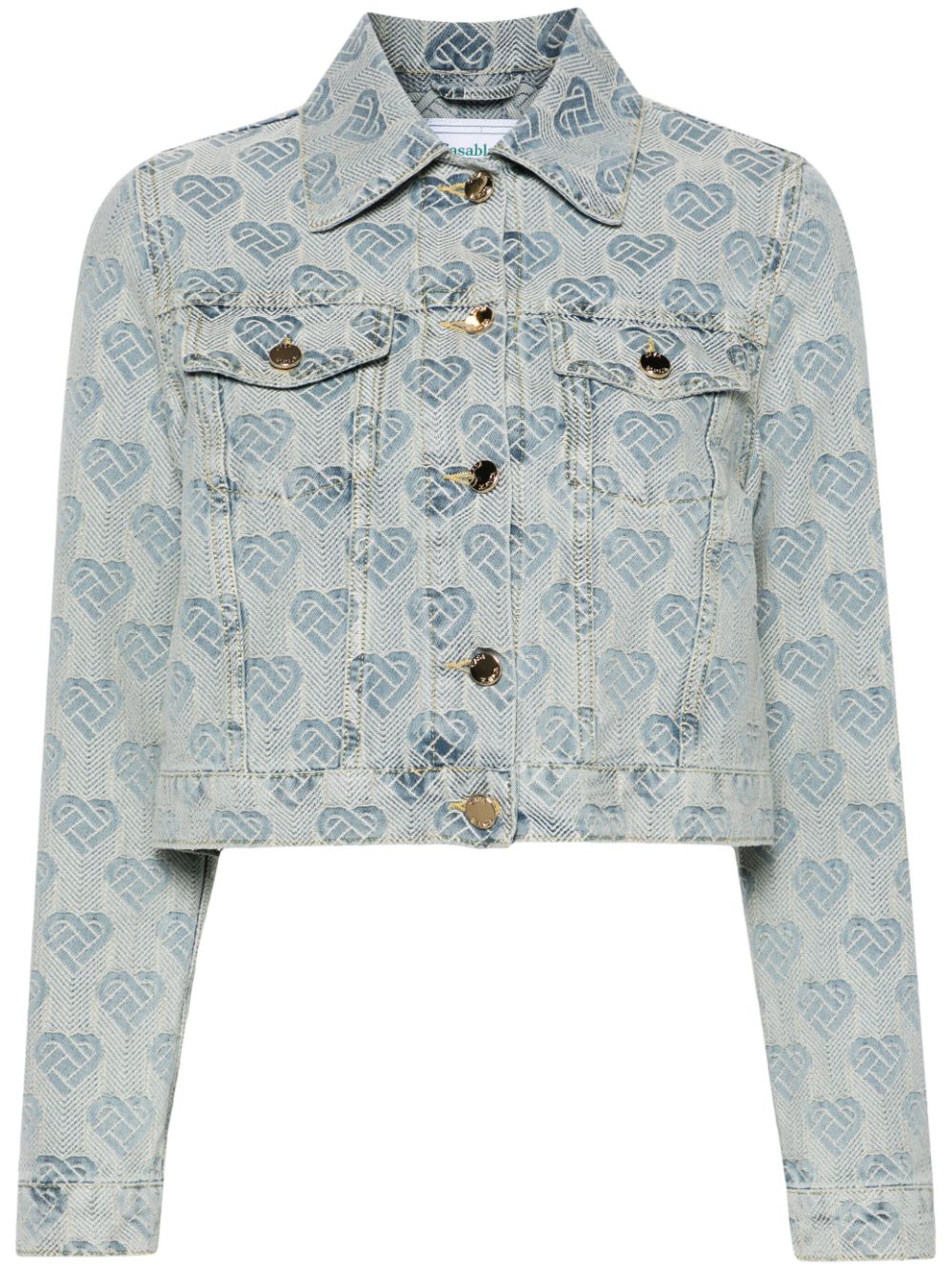 Heart monogram-jacquard denim jacket - Blue