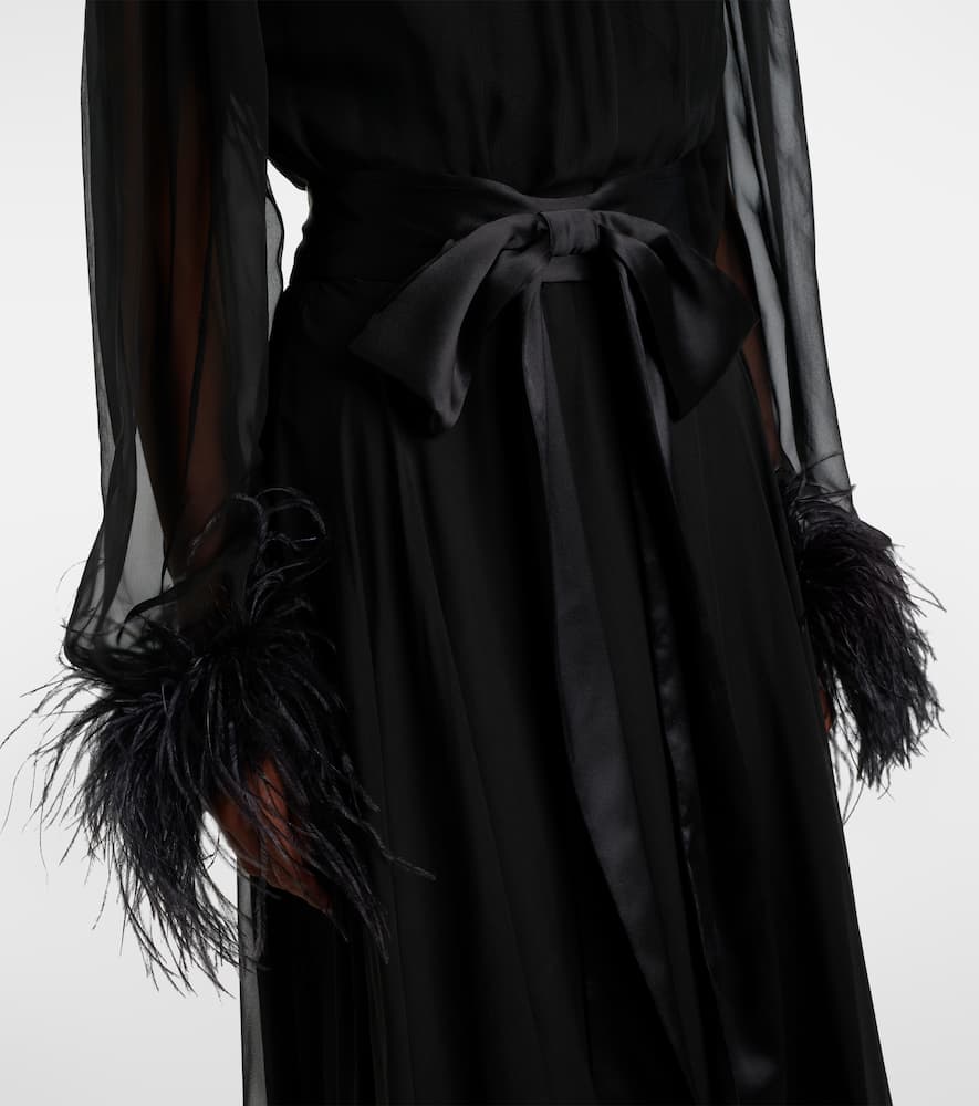 Feather-trimmed silk gown