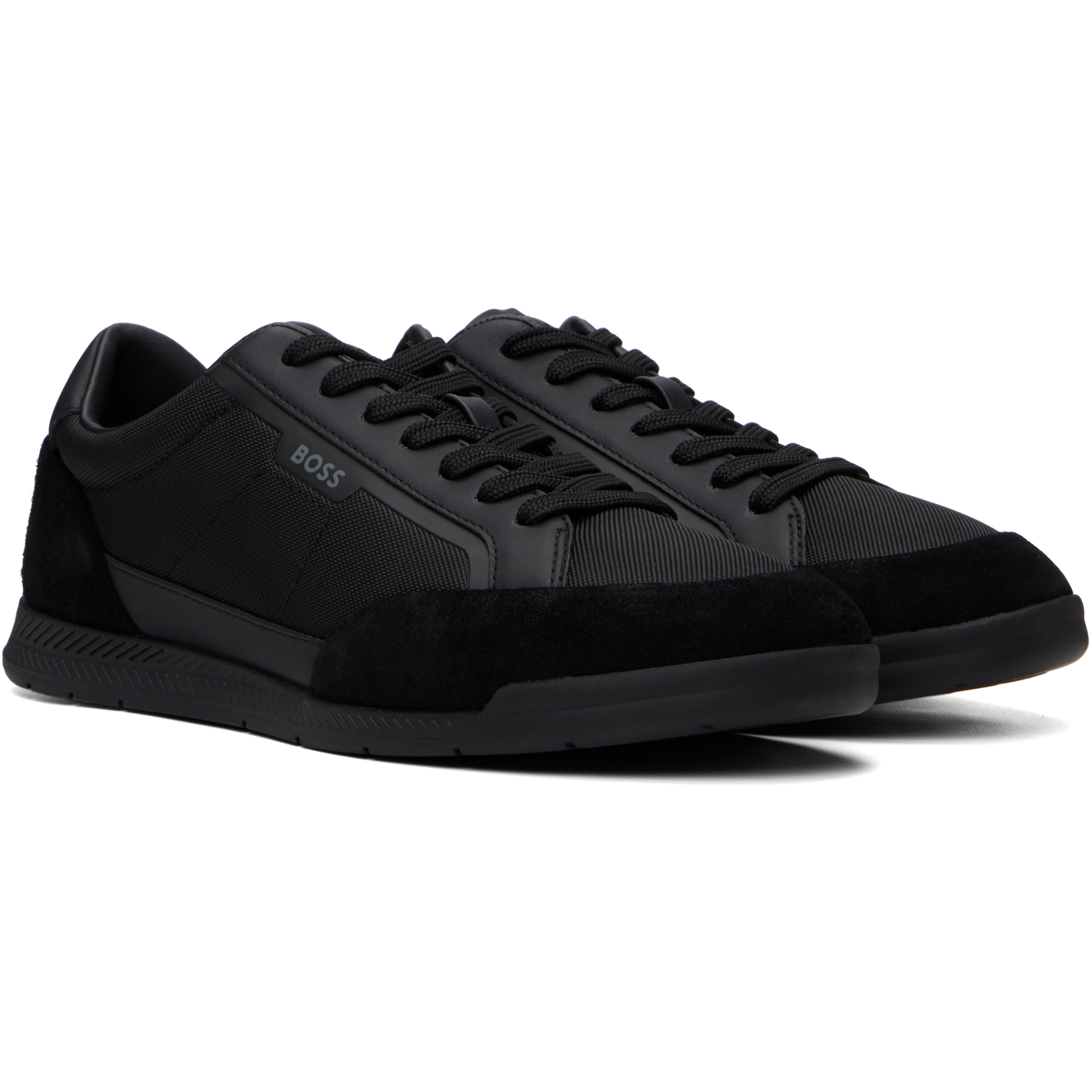 Black Suede-Trim Ribbed Sole Sneakers
