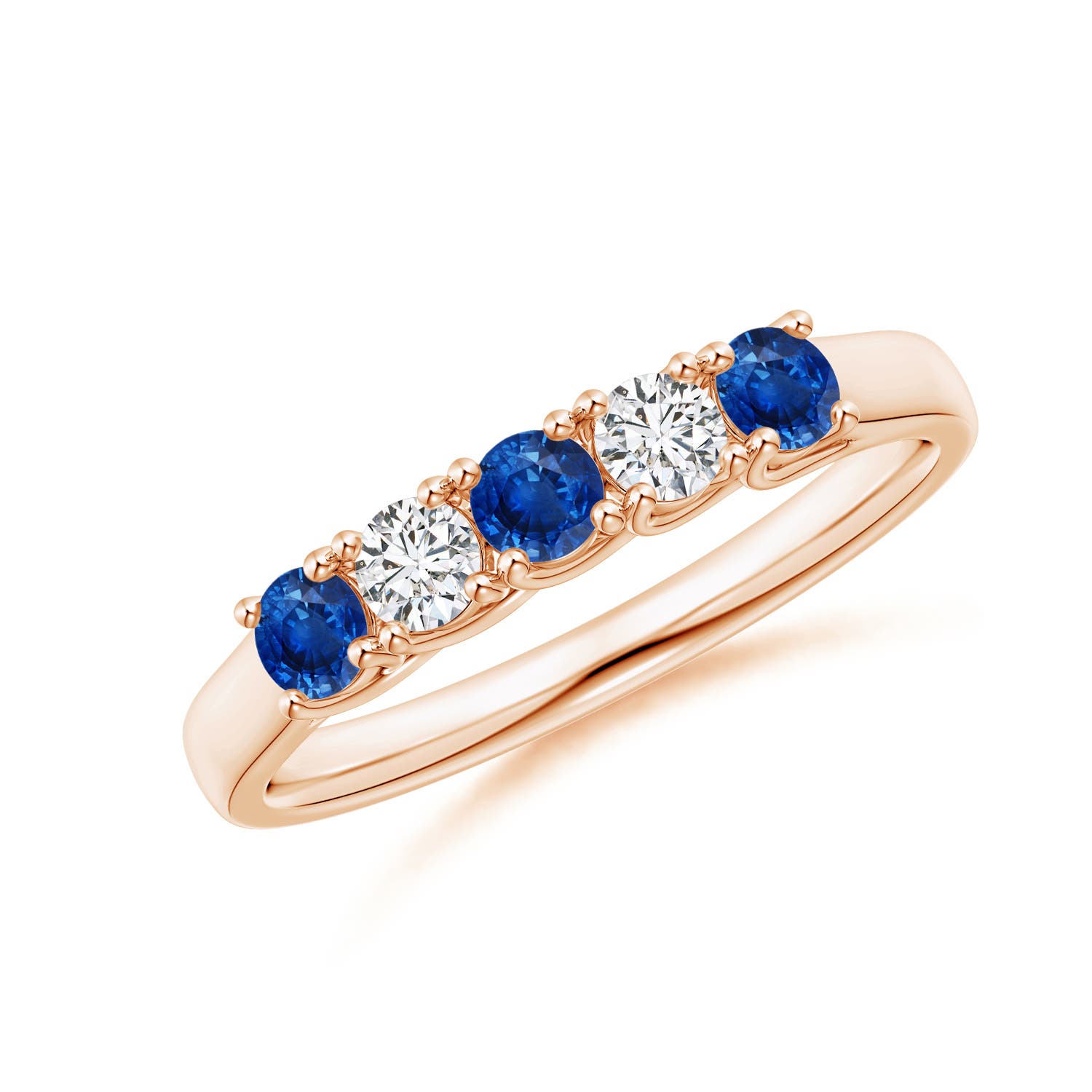 Angara 0.36 Carat Half Eternity Five Stone Sapphire and Diamond Wedding Band in 14K Rose Gold