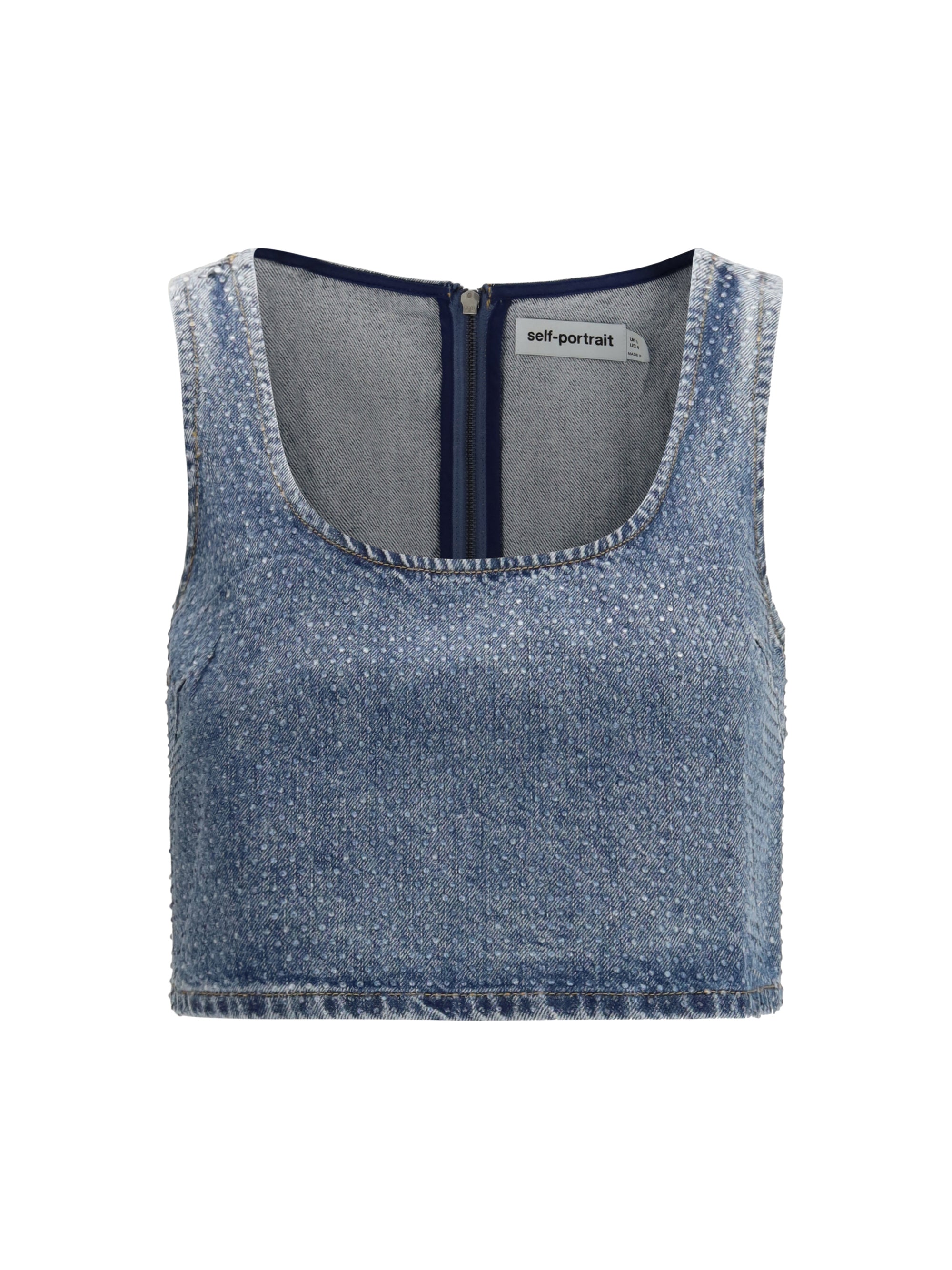 Rhinestone Denim Tank Top — Blue
