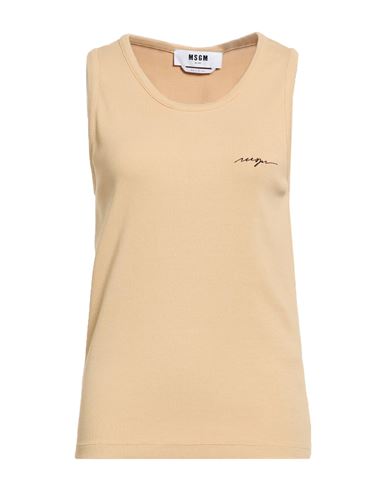 Woman Tank top Beige Size M Cotton, Elastane