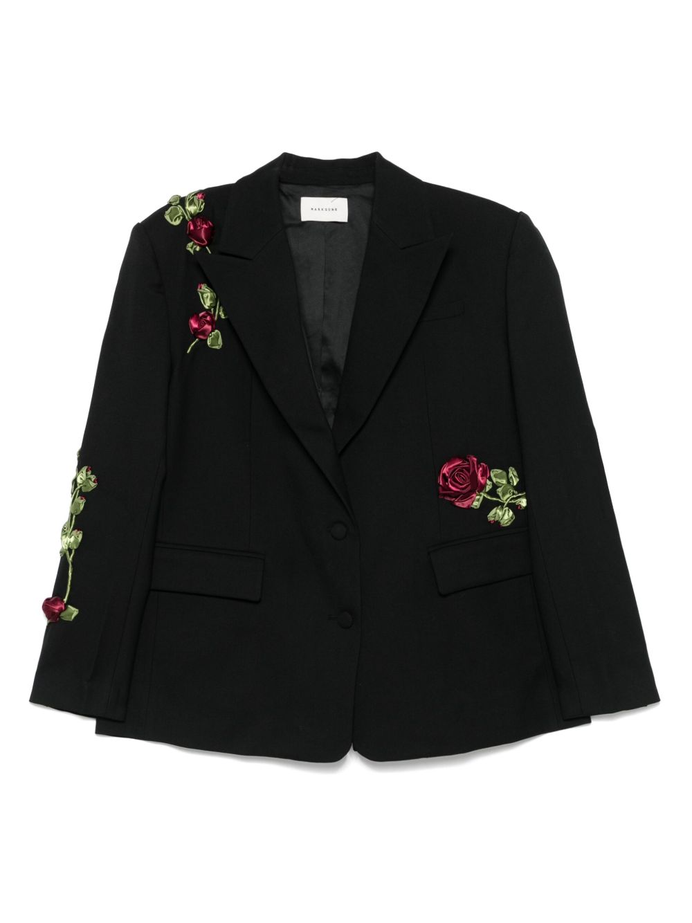 Floral-appliqué blazer - Black