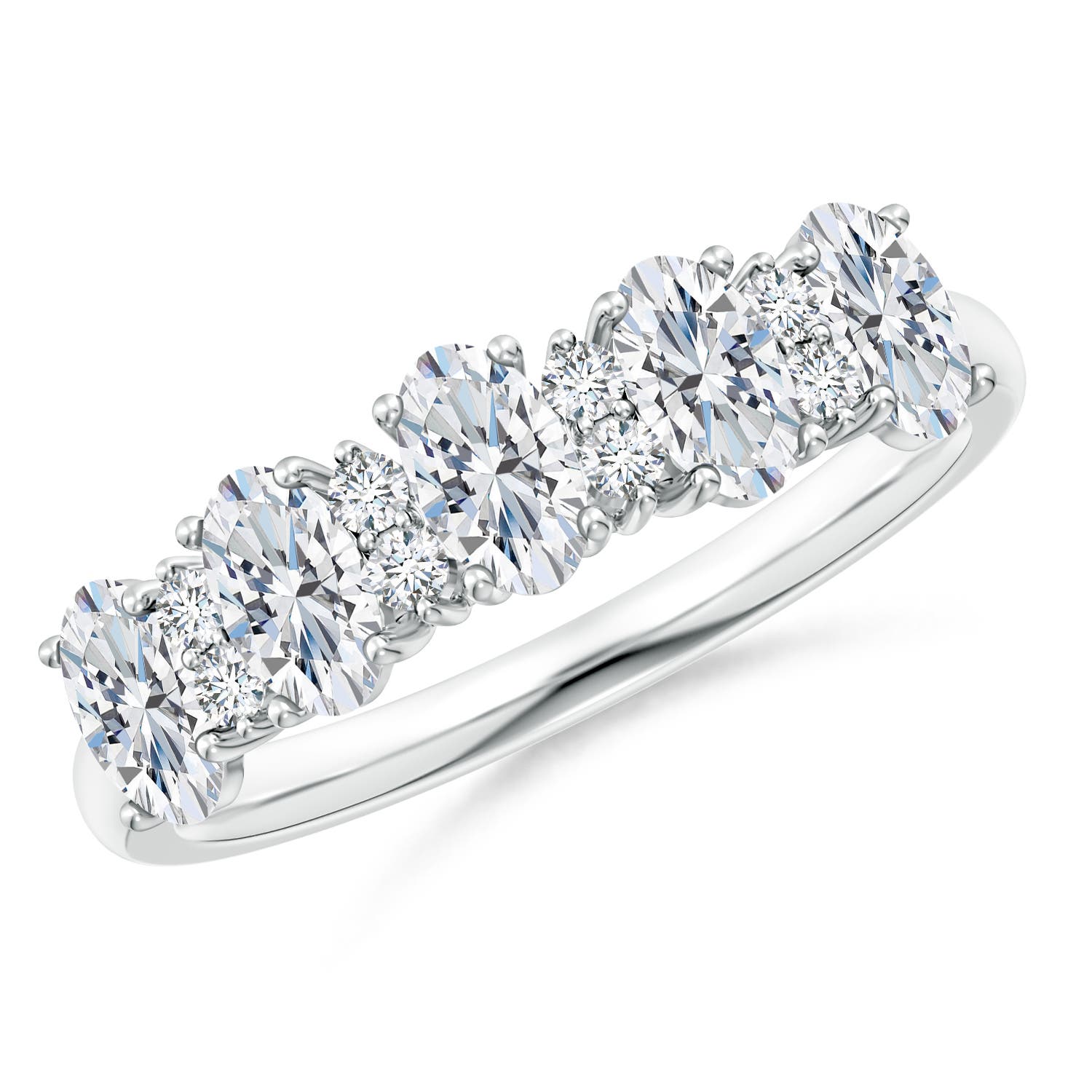 Angara 1.05 Carats Five Stone Oval Diamond Wedding Ring with Accents in Platinum