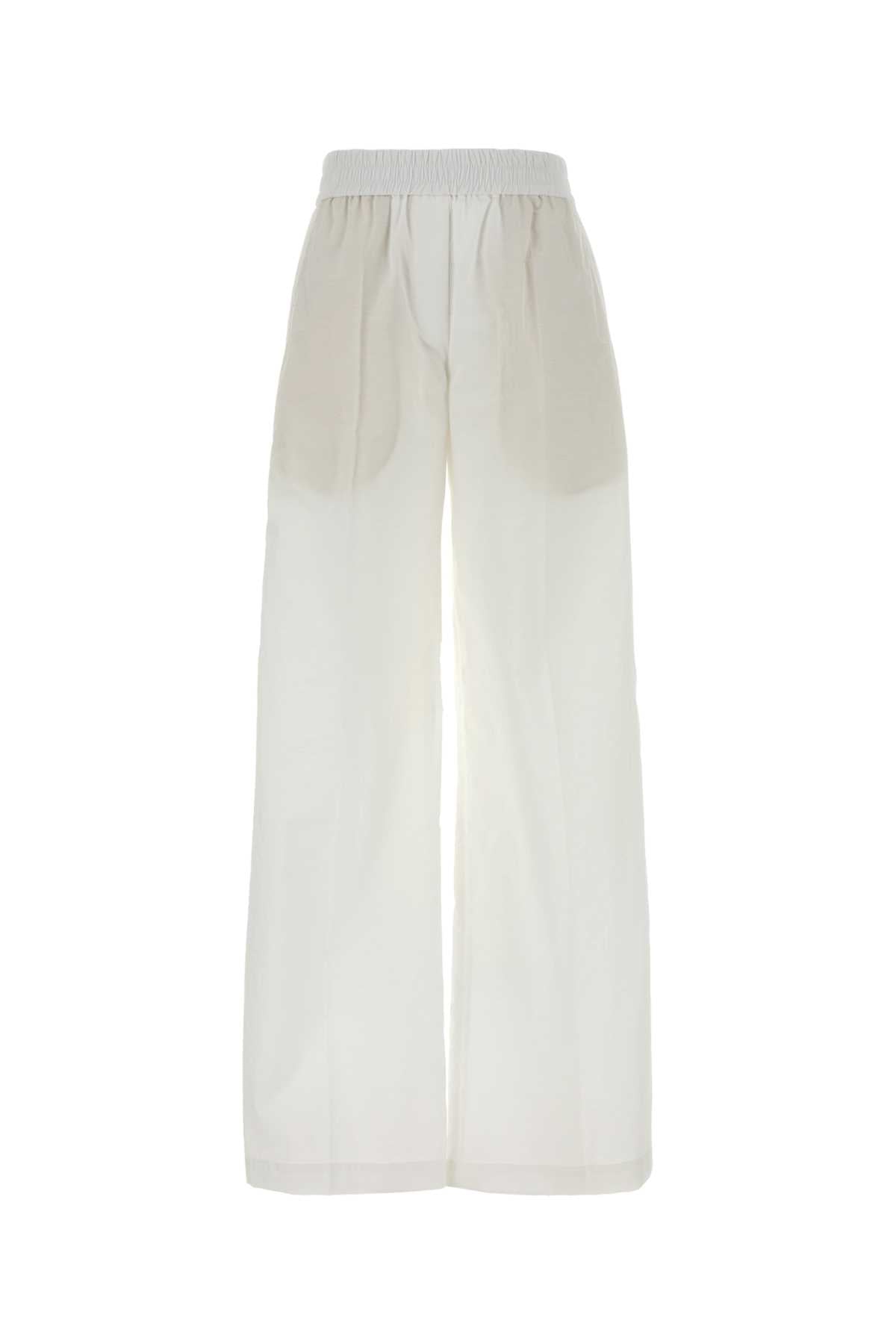 Cotton Blend Wide-Leg Trouser — White