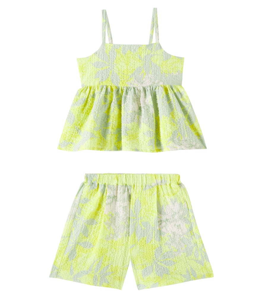 Printed cotton top and shorts set