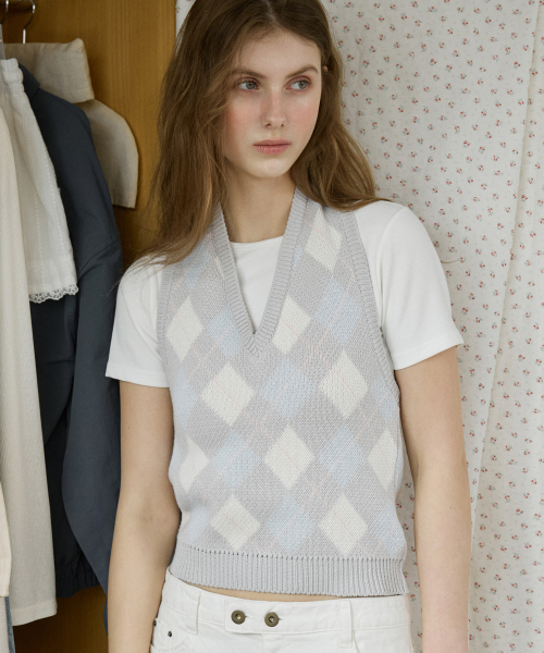 Halterneck Argyle Wool Vest
