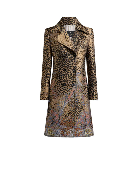 Double-breasted Jacquard Coat With Paisley And Animal Motif