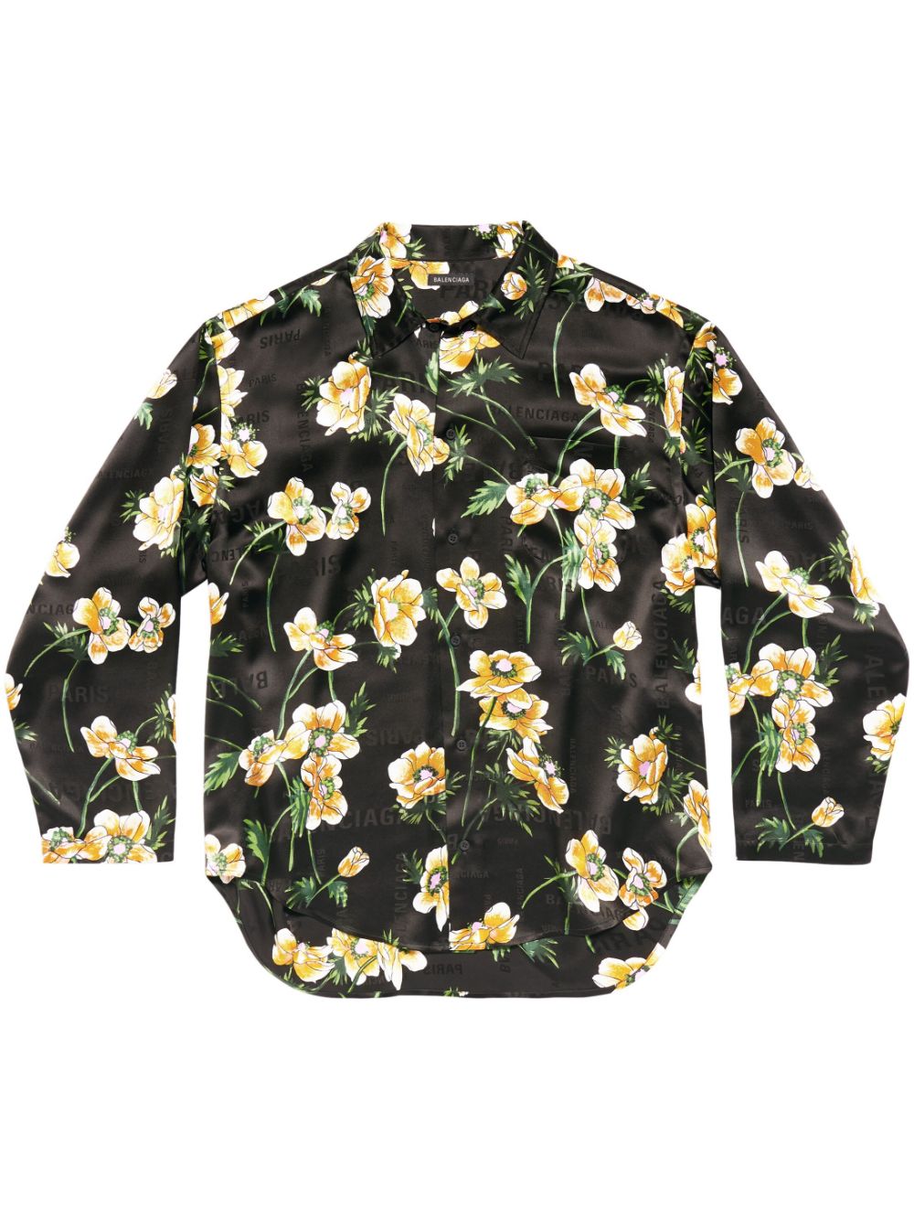 Floral-print silk shirt - Black