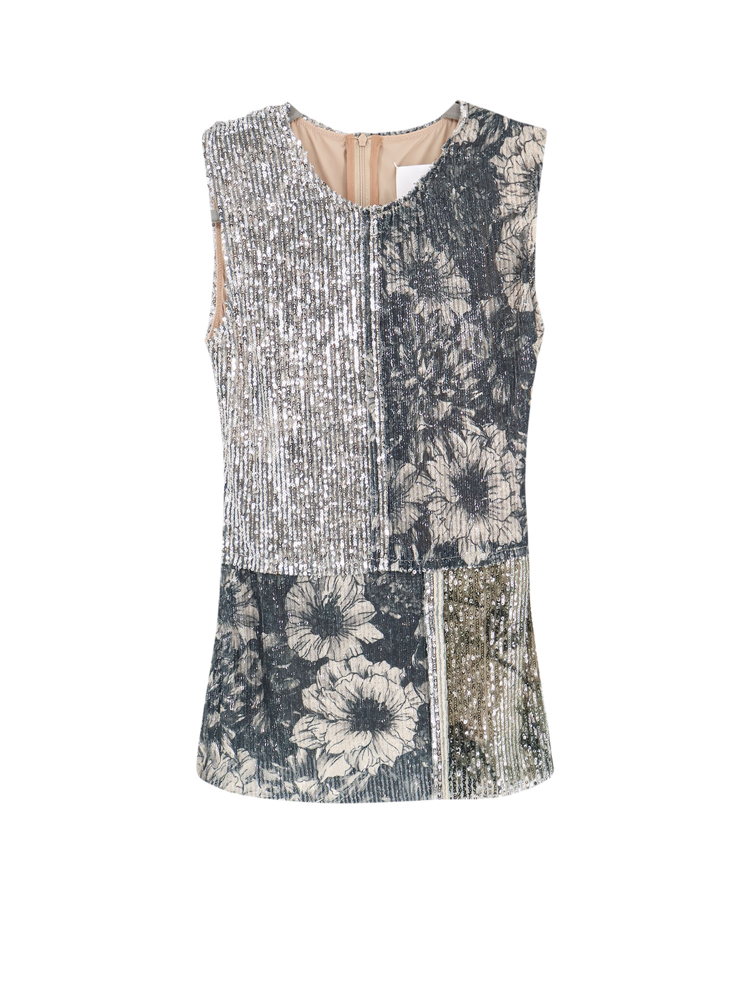 Maison Margiela - sleeveless dress draped skirt sequin flora