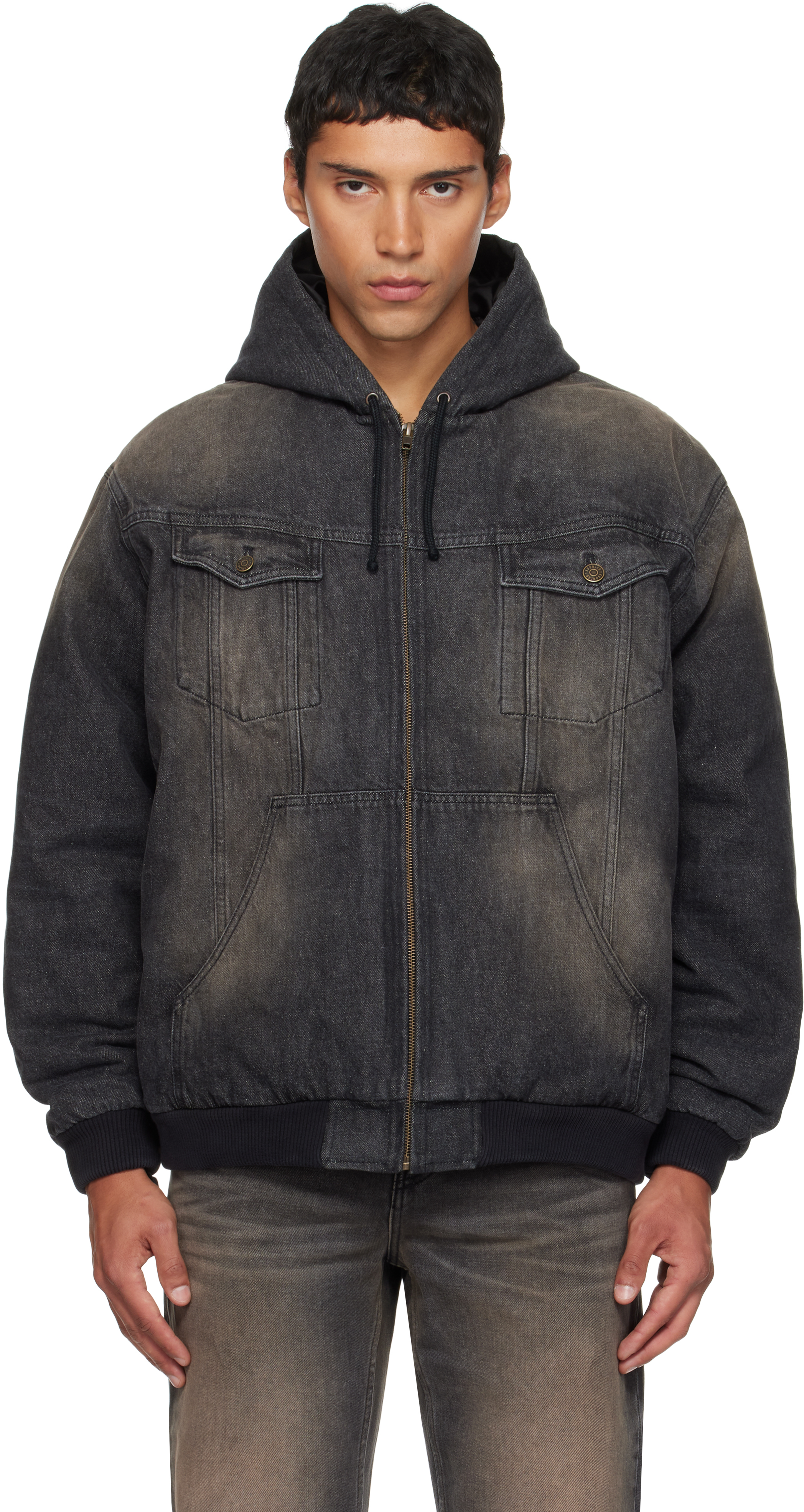 Black & Brown Hooded Denim Jacket