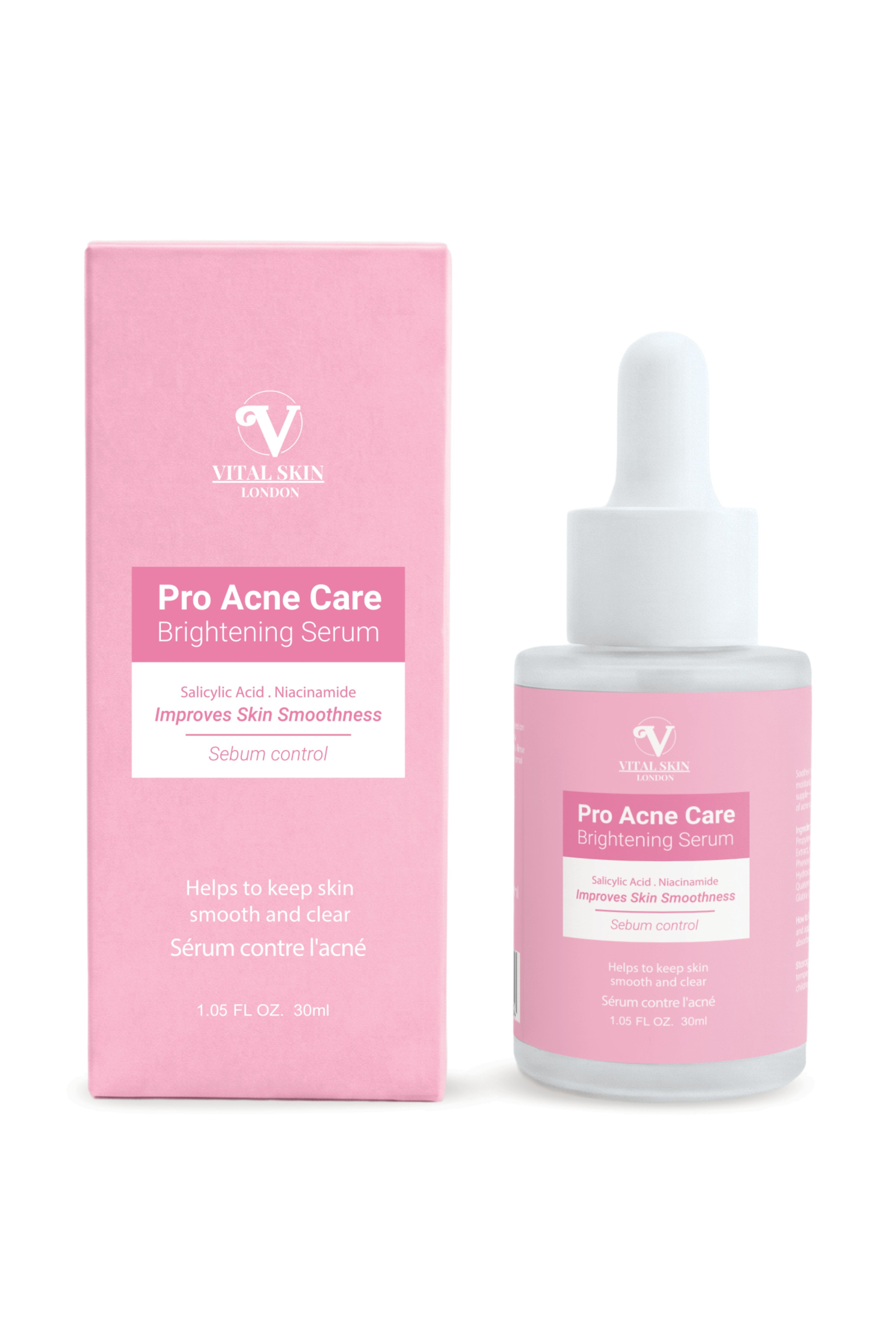 Vital Skin London Unisex Pro Acne Care Brightening Serum salicylic acid & niacinamide in Pink