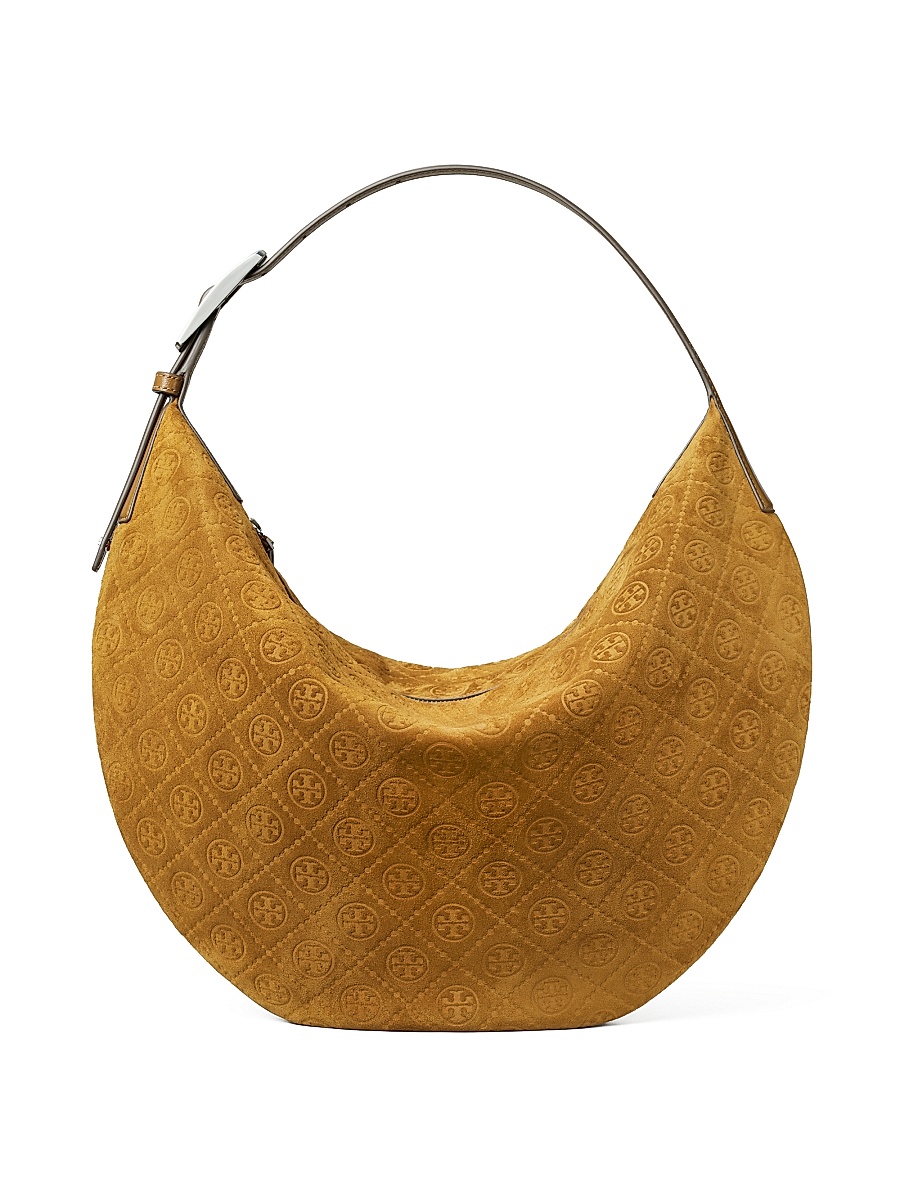 Women's T Monogram Suede Hobo Bag - Chicory Brown